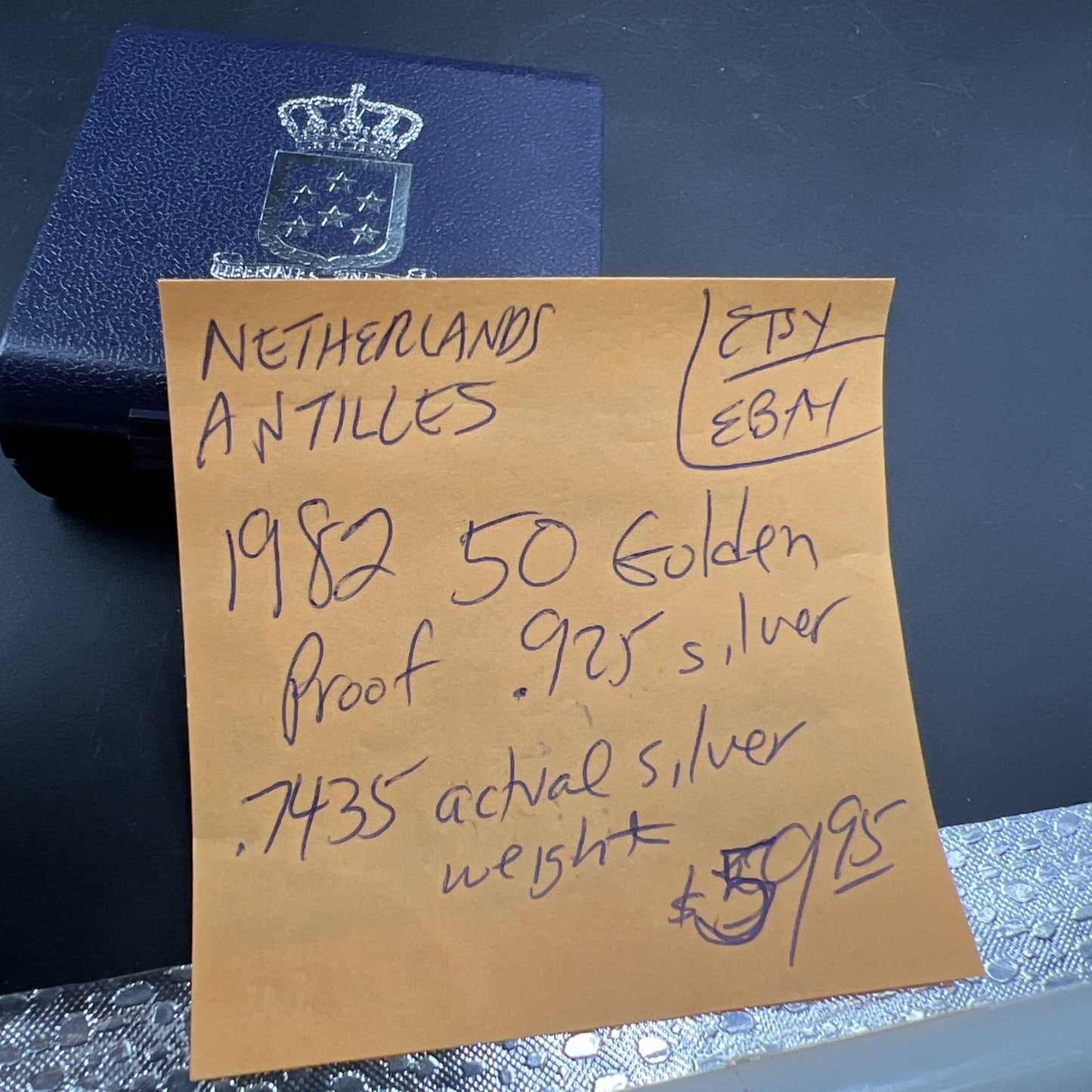 1982 Netherlands Antilles 50 Gulden Gem Silver Coin in Box