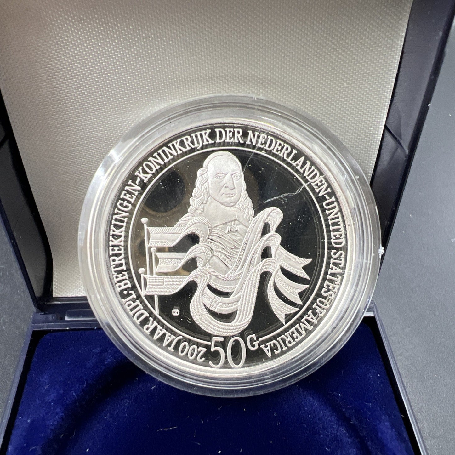 1982 Netherlands Antilles 50 Gulden Gem Silver Coin in Box