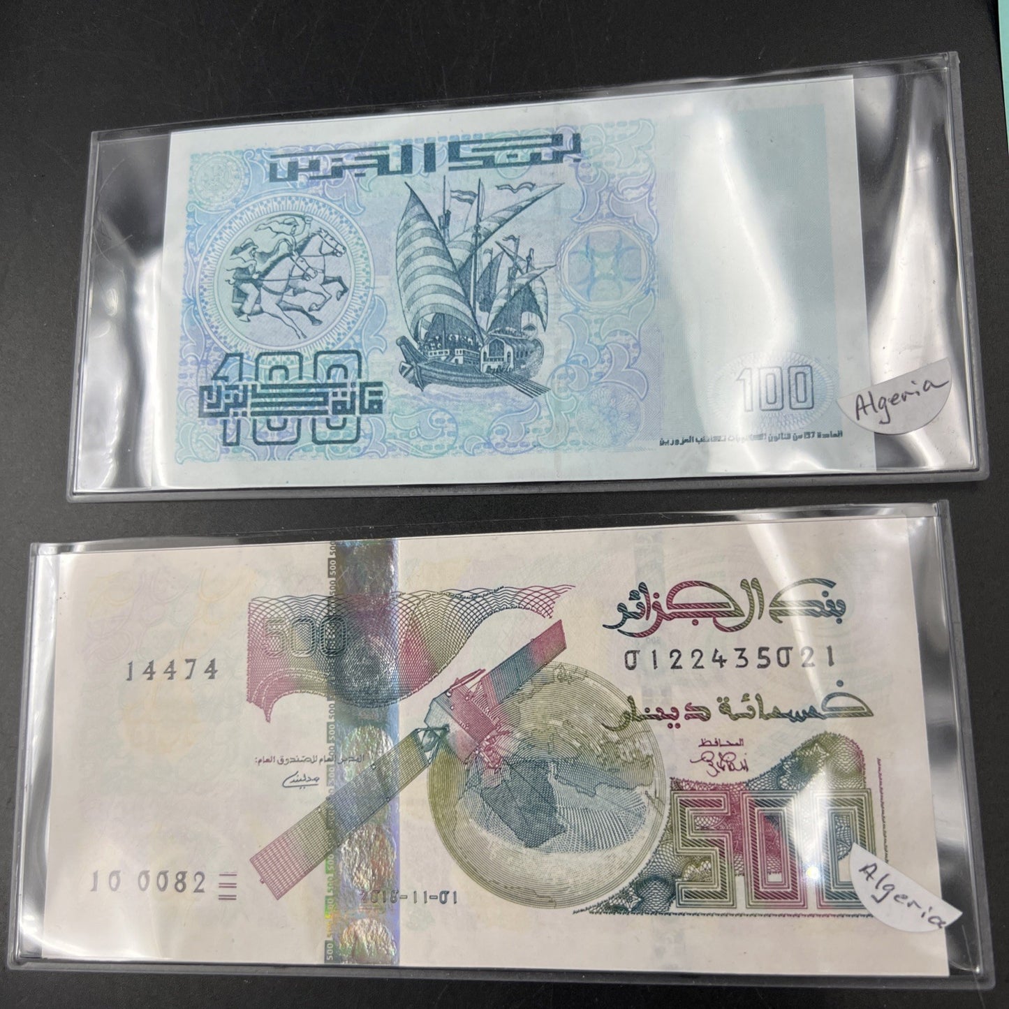 2 Note Set Algeria 500 Dinars 2018 & 1992 100 Dinars Banknotes #474