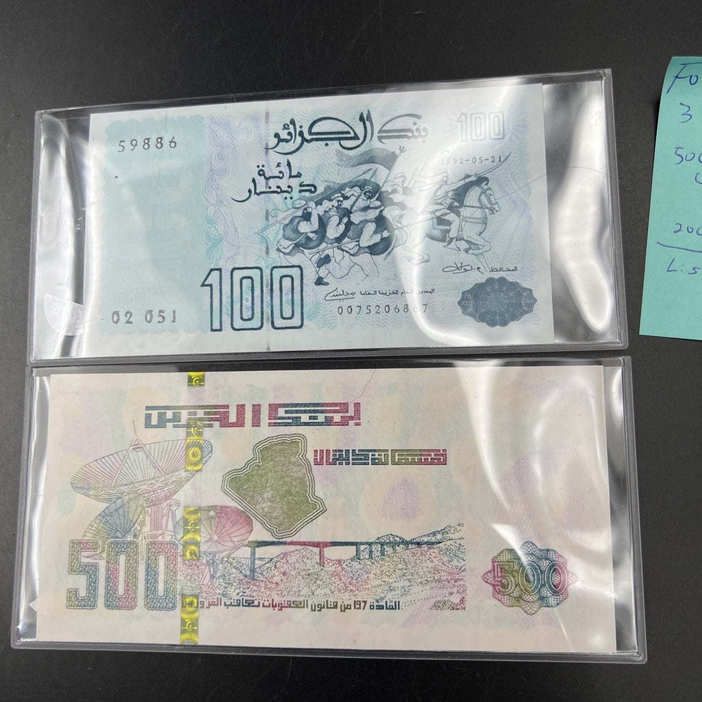 2 Note Set Algeria 500 Dinars 2018 & 1992 100 Dinars Banknotes #474