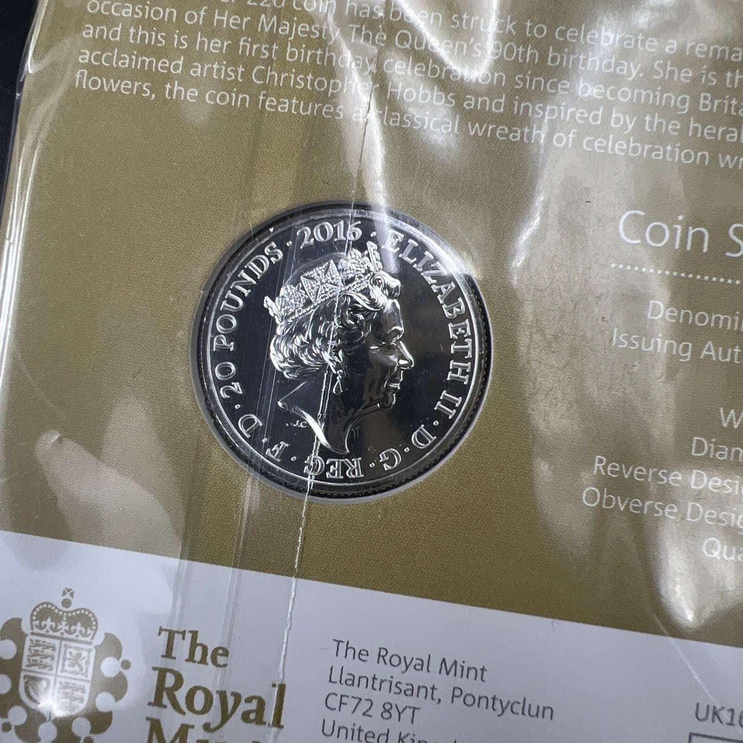 2016 Royal Majesty Silver Coin United Kingdom Royal Mint £20 Gem UNC
