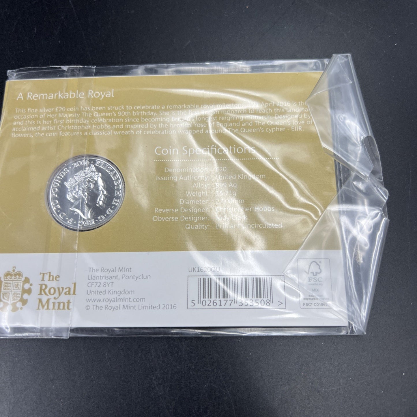 2016 Royal Majesty Silver Coin United Kingdom Royal Mint £20 Gem UNC