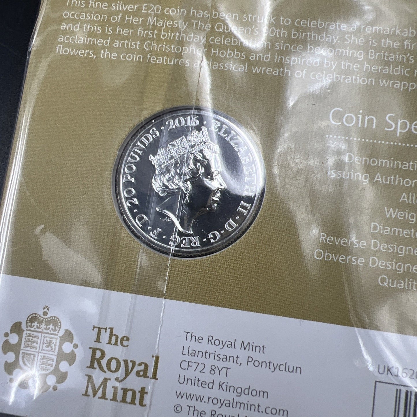2016 Royal Majesty Silver Coin United Kingdom Royal Mint £20 Gem UNC