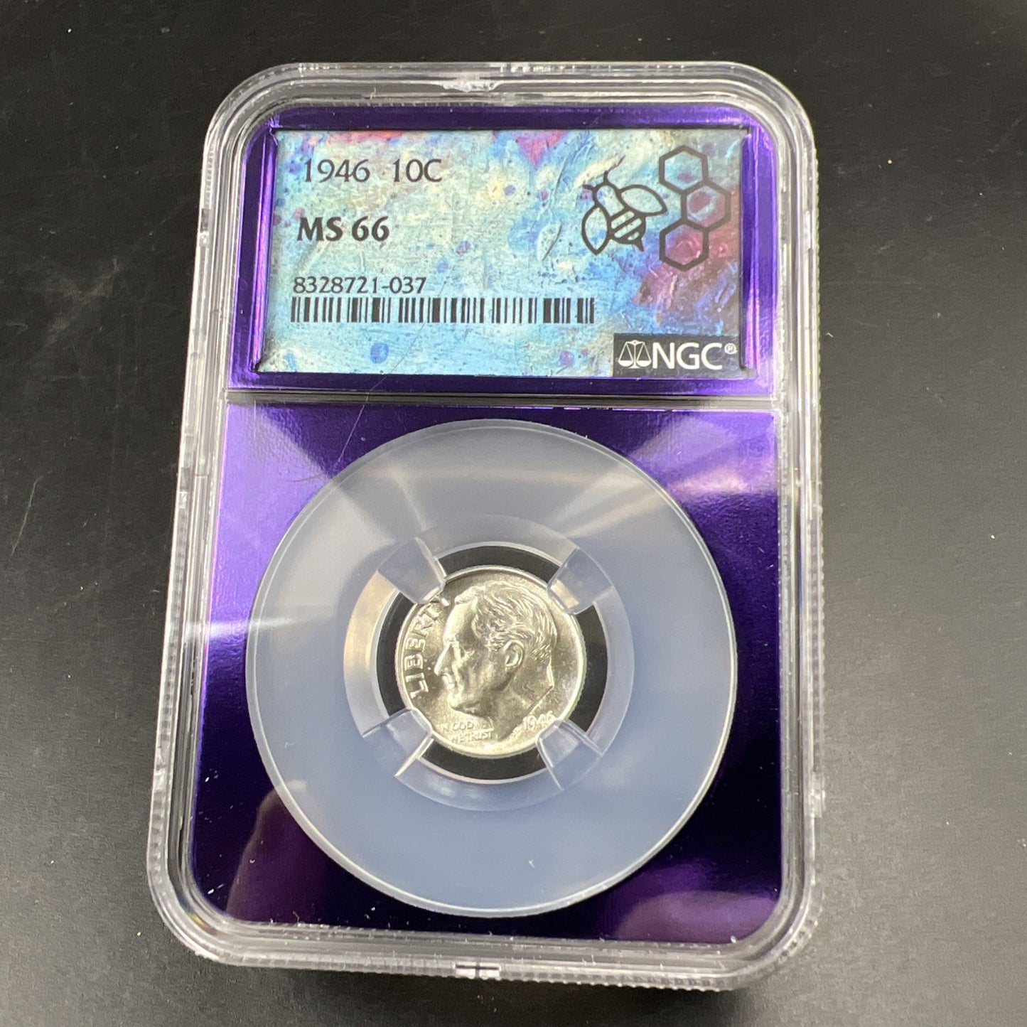 1946 P 10c Roosevelt Silver Dime Coin NGC Bee Label Holder MS66 Gem BU