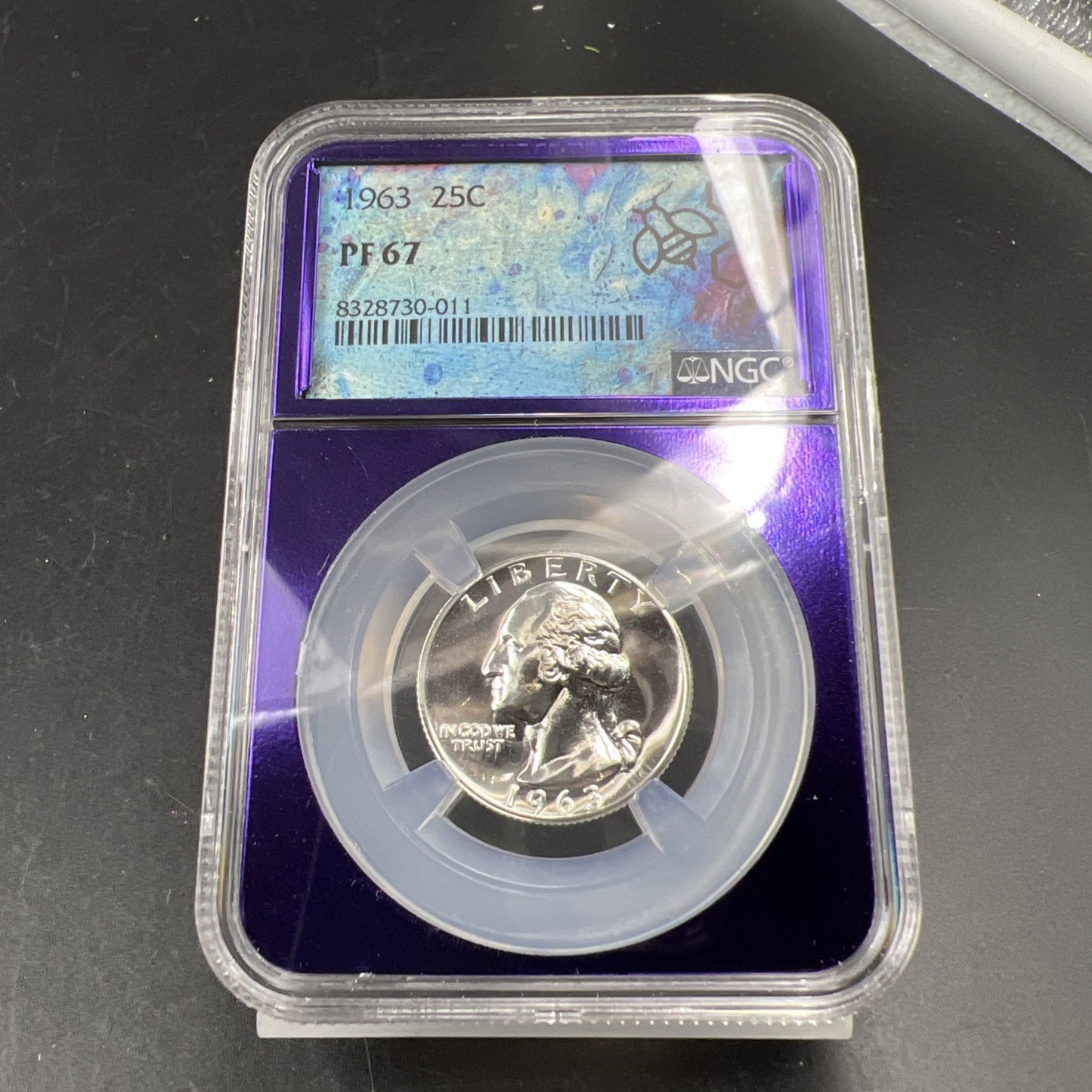 1963 P 25c Washington Silver Quarter Coin NGC PF67 Bee Label Holder