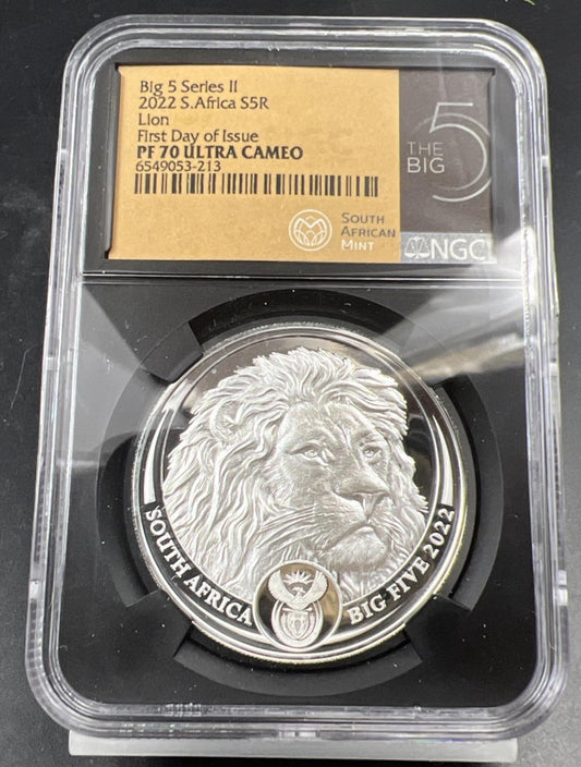 2022 South Africa Big 5 Series II Lion First Day of Issue NGC PF70 UCAM