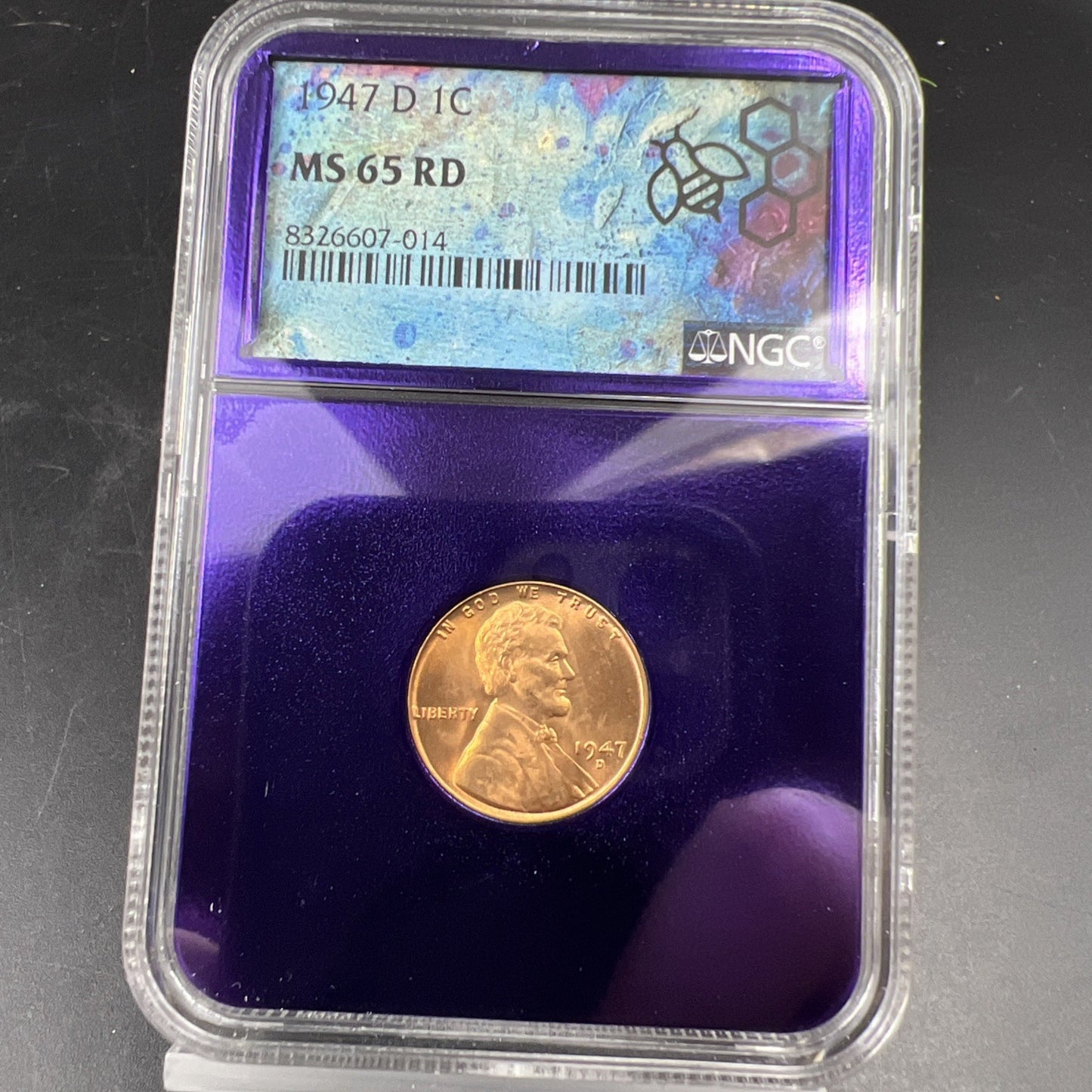 1947 D 1c Lincoln Wheat Cent Coin NGC MS65 Bee Label Gem BU RD Certified