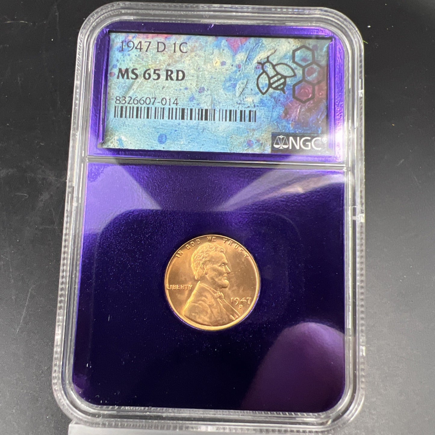 1947 D 1c Lincoln Wheat Cent Coin NGC MS65 Bee Label Gem BU RD Certified