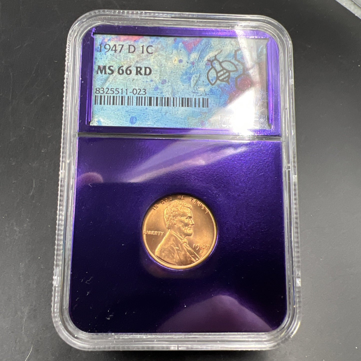 1947 D 1c Lincoln Wheat Cent Coin NGC MS66 Bee Label Gem BU RD Certified