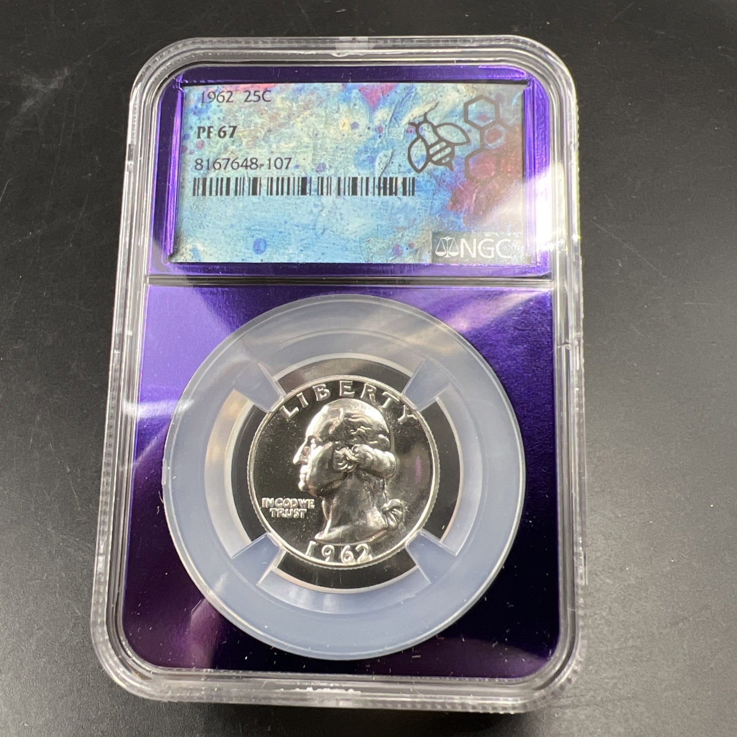 1962 P 25c Washington Silver Quarter Coin NGC PF67 Bee Label Holder
