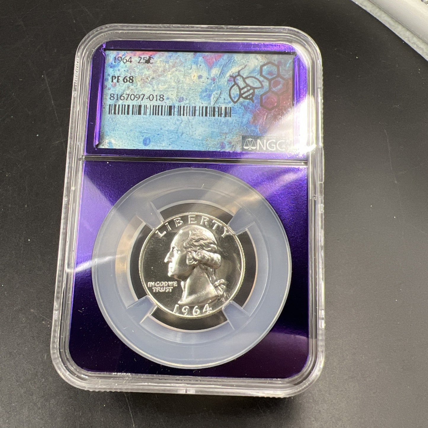1964 P 25c Washington Silver Quarter Coin NGC PF68 Bee Label Holder