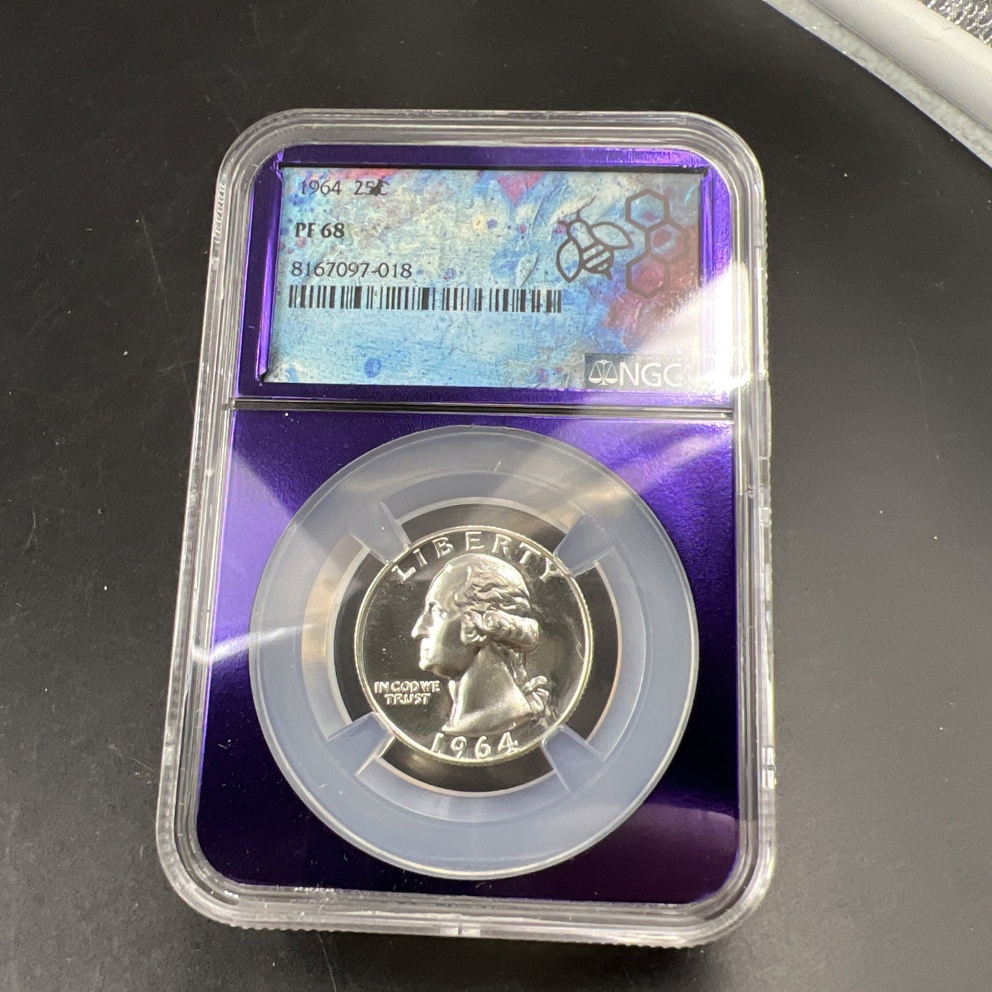 1964 P 25c Washington Silver Quarter Coin NGC PF68 Bee Label Holder