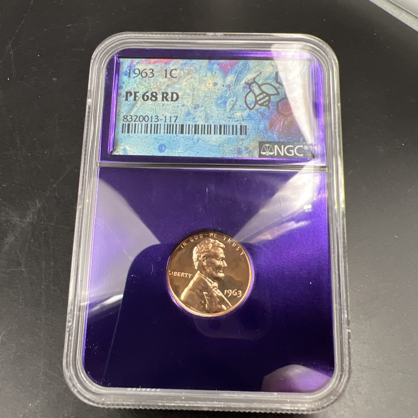 1963 1c PF68 RD NGC Bee Label Holder Lincoln Memorial Cent Gem Proof #117