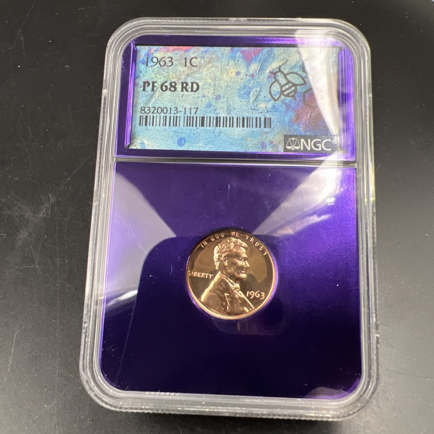 1963 1c PF68 RD NGC Bee Label Holder Lincoln Memorial Cent Gem Proof #117