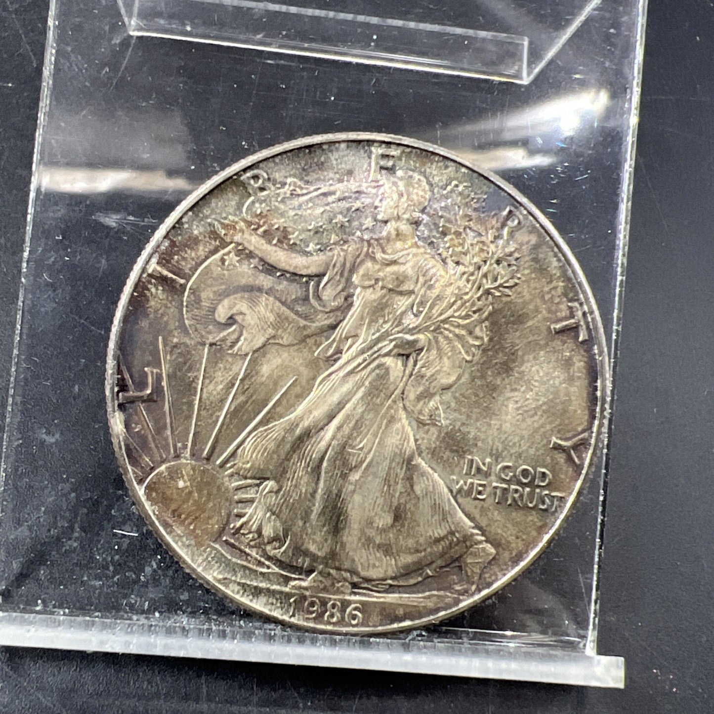 1986 1 OZ American Silver Eagle CH AU About UNC Neat Toning Toner