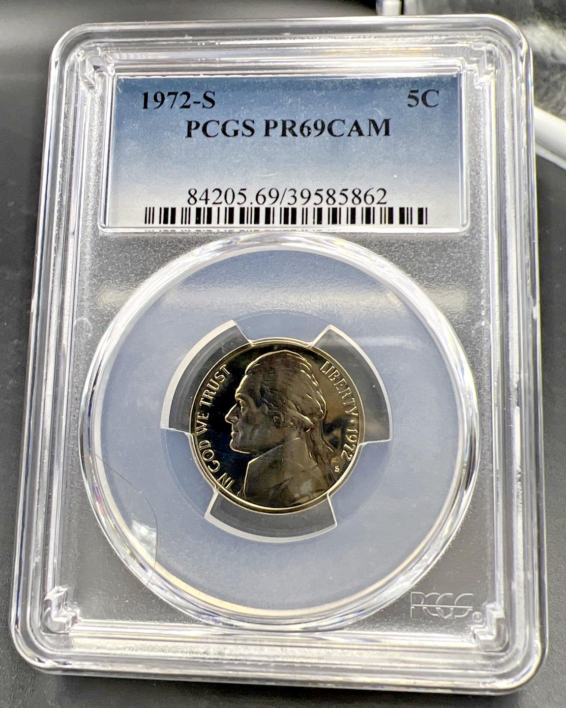1972 S 5c Jefferson Nickel PCGS PR69 Cameo CAM Gem Proof Certified #62