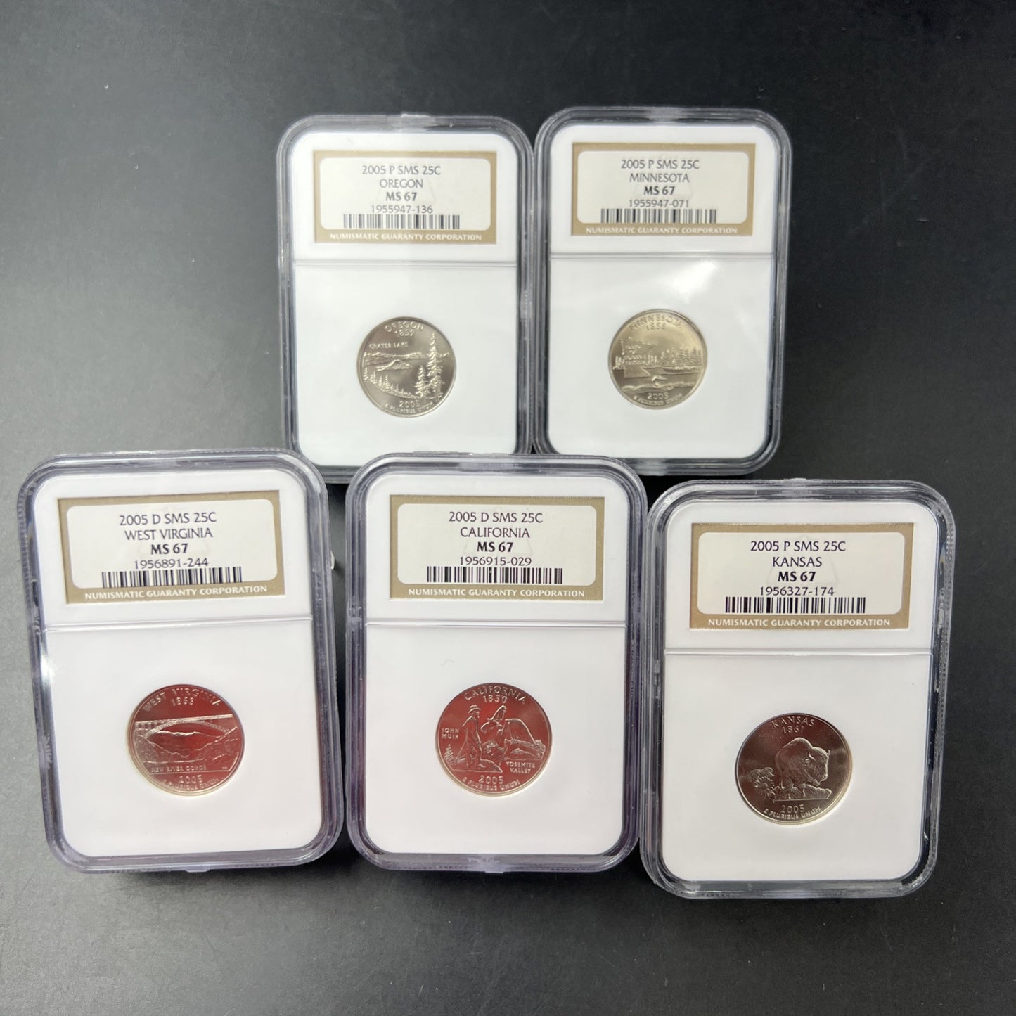 2005 D Complete 5 Coin SMS Quarter Set NGC Graded MS67