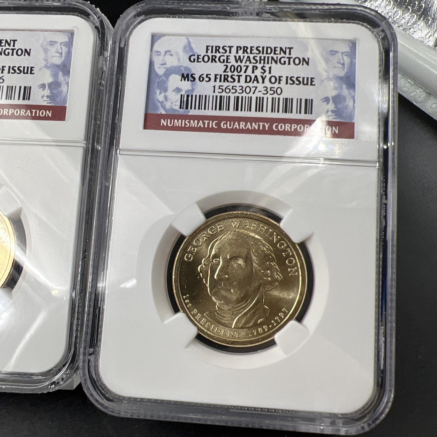 Two Coin Set 2007 P & D $1 George Washington Presidential Dollar NGC MS65