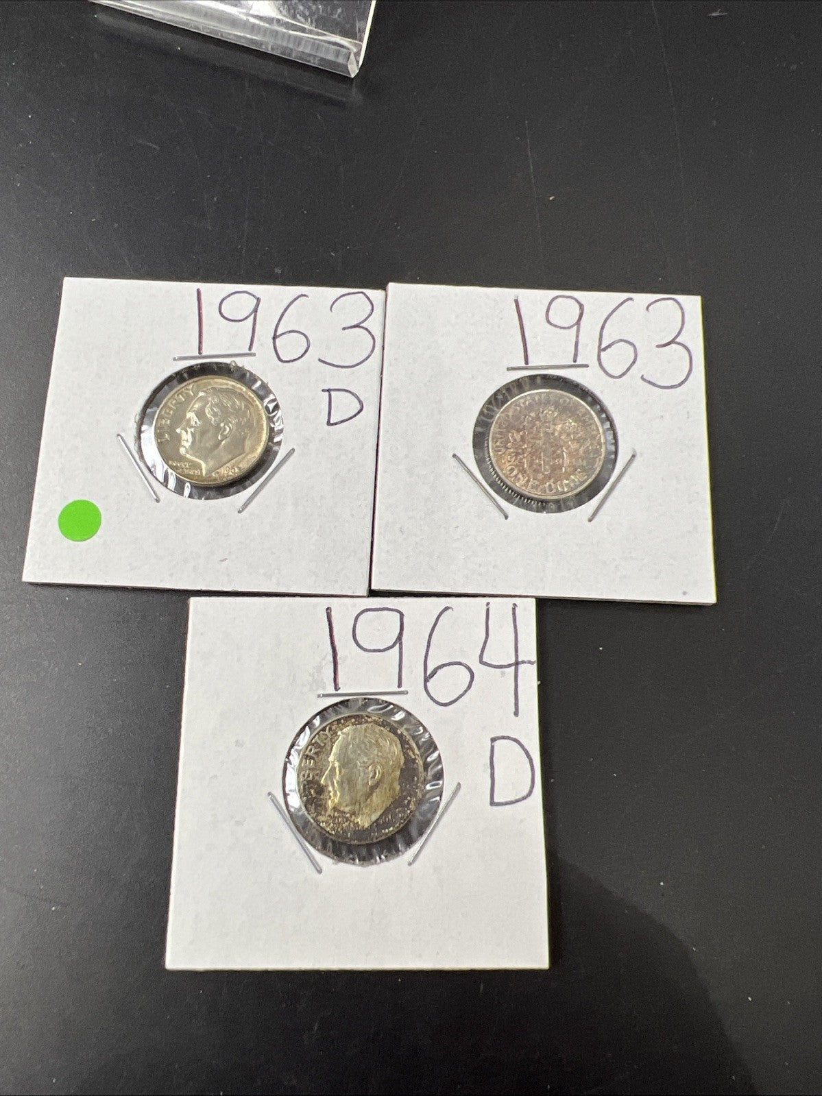 Toner Trio 3 PQ Rainbow toned 1964 1963 Roosevelt Silver Dime Coins AU-BU #3325A