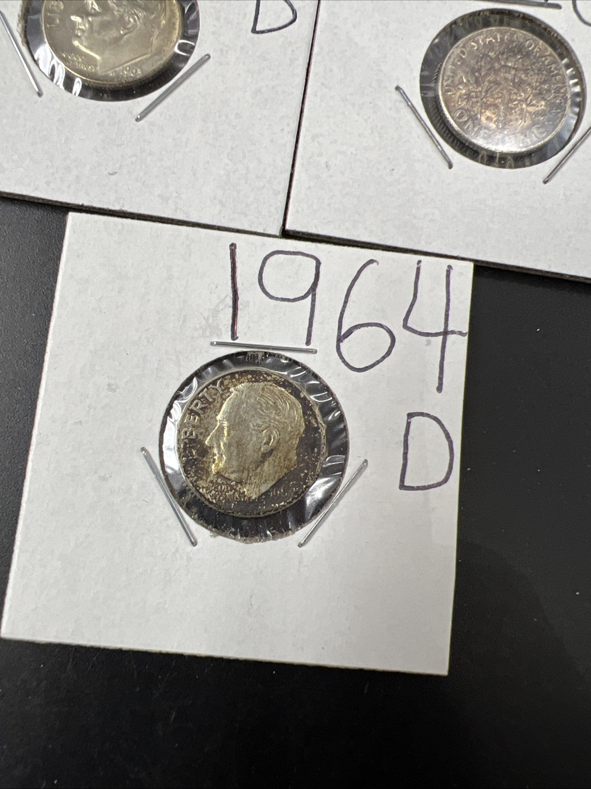 Toner Trio 3 PQ Rainbow toned 1964 1963 Roosevelt Silver Dime Coins AU-BU #3325A
