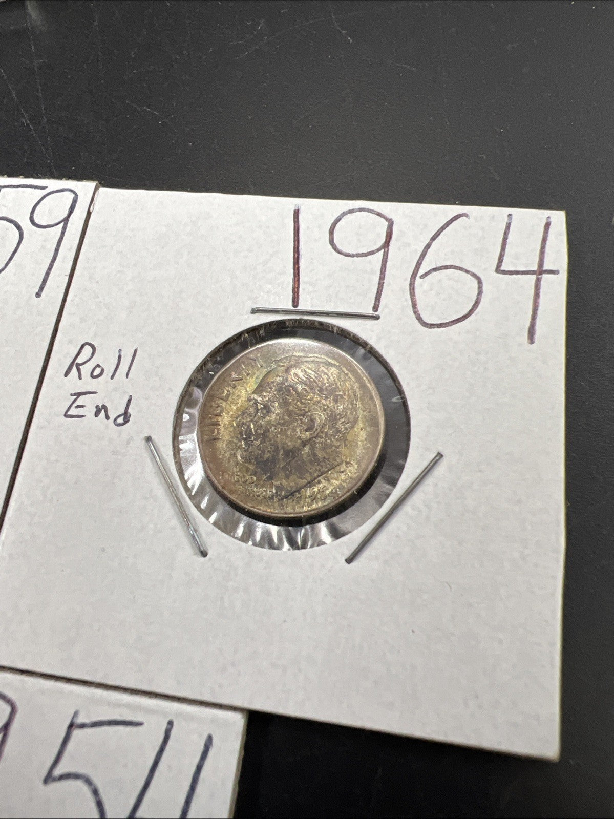 Toner Trio 3 PQ Rainbow toned 1954 1959 1964 Roosevelt Silver Dime Coins BU #33B