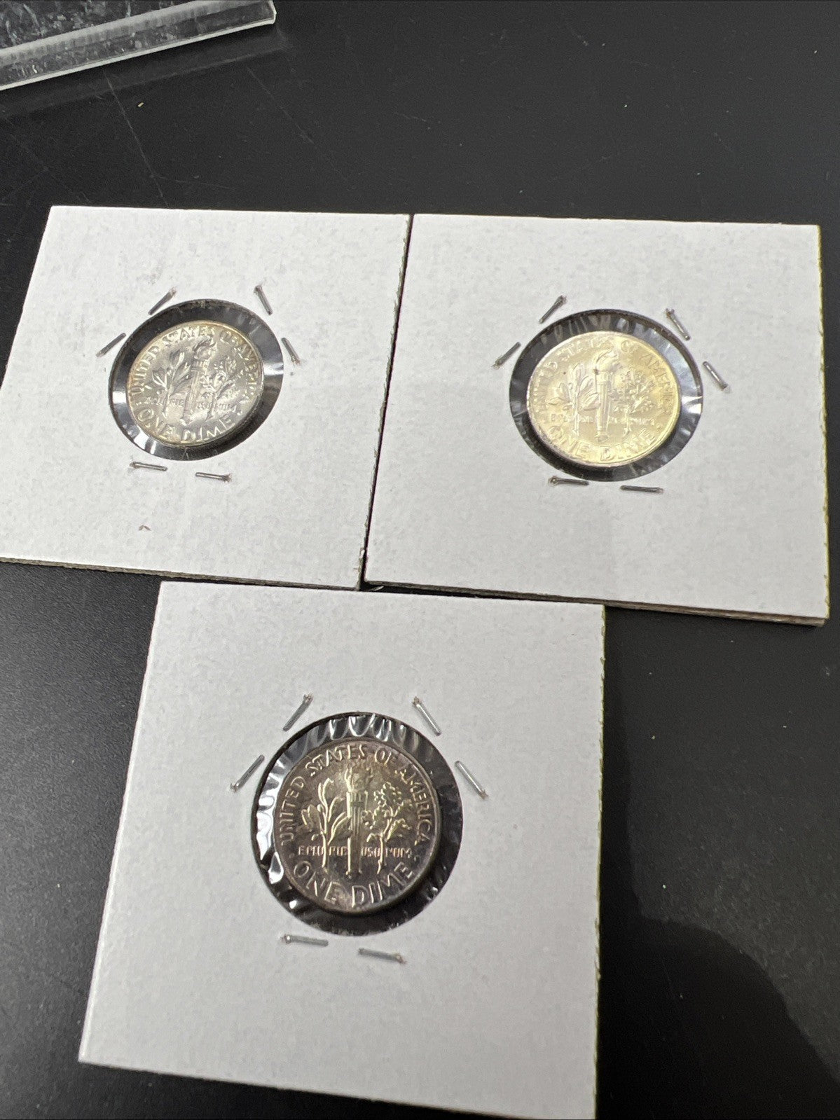 Toner Trio 3 PQ Rainbow toned 1954 1959 1964 Roosevelt Silver Dime Coins BU #33B