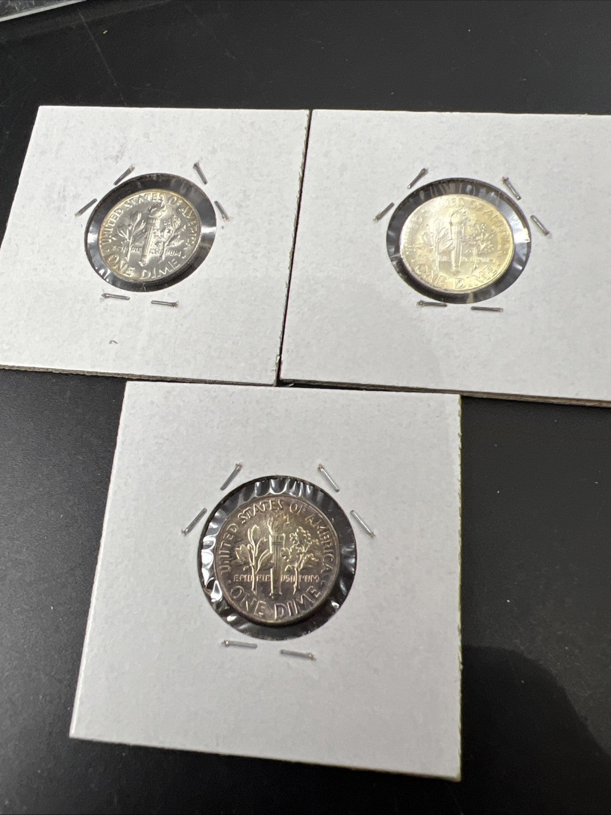 Toner Trio 3 PQ Rainbow toned 1954 1959 1964 Roosevelt Silver Dime Coins BU #33B