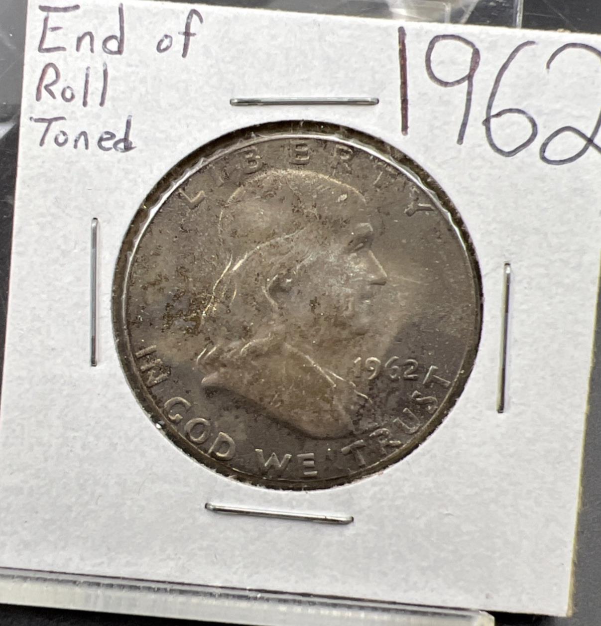 1962 P Franklin Half Dollar Silver Coin BU UNC End of roll toned obverse