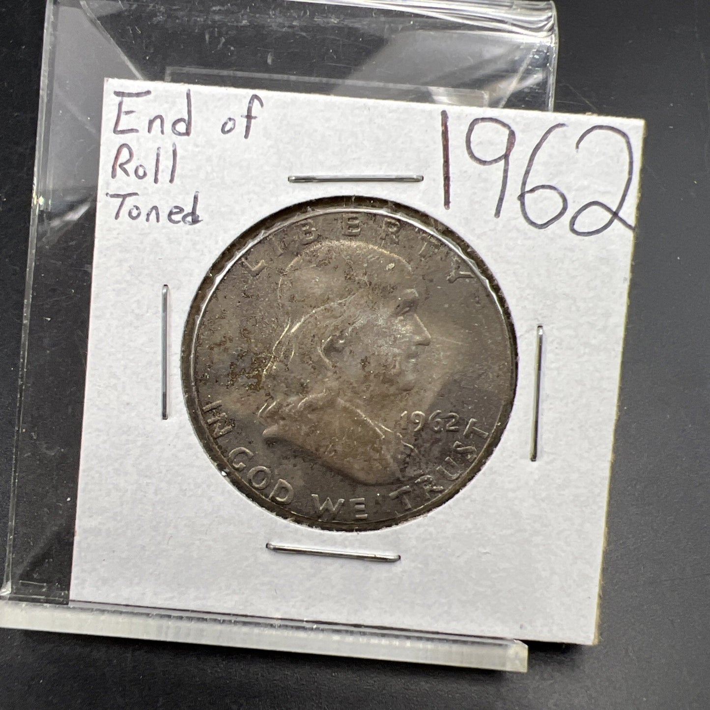 1962 P Franklin Half Dollar Silver Coin BU UNC End of roll toned obverse