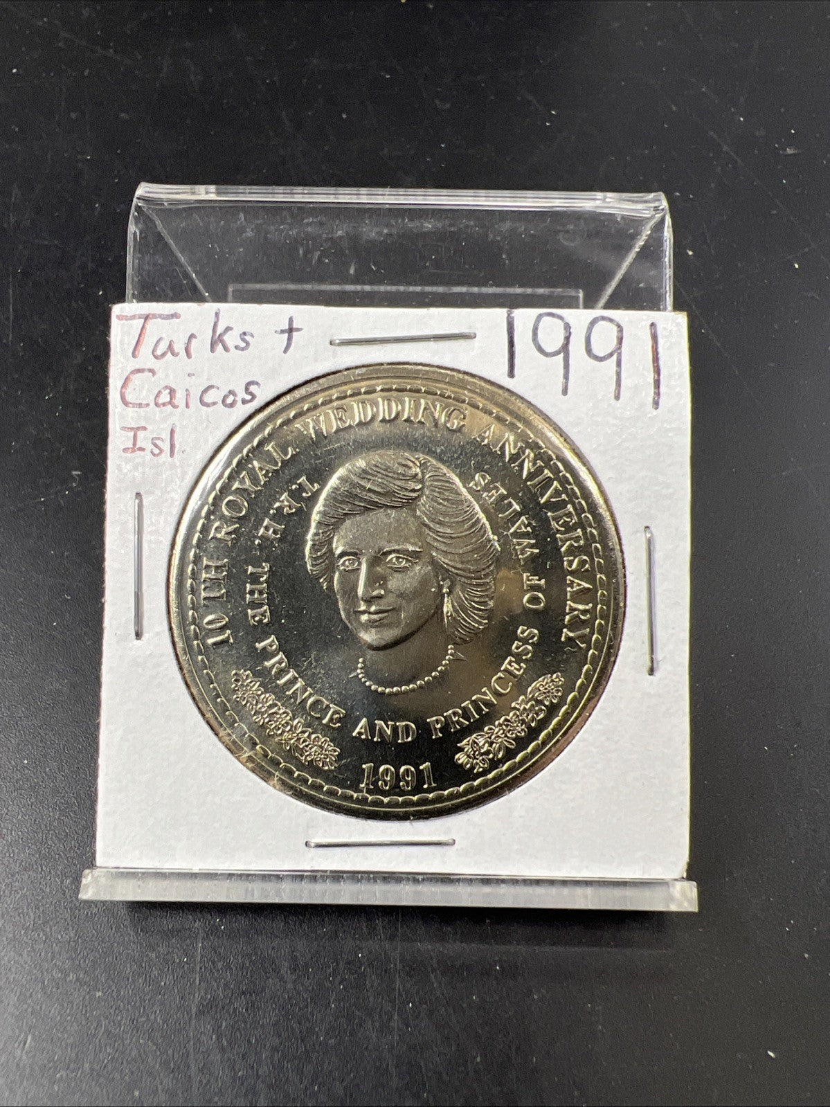 Turks Caicos 1 Crown 1991 Princess Diana Royal Anniversary Gem UNC Copper Nickel
