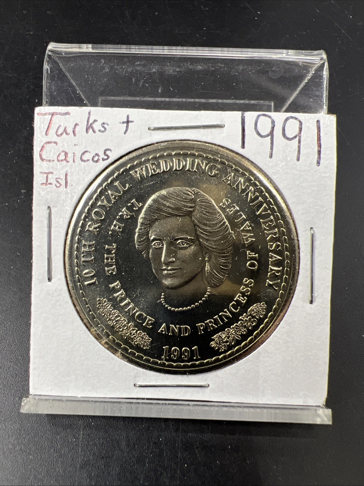 Turks Caicos 1 Crown 1991 Princess Diana Royal Anniversary Gem UNC Copper Nickel