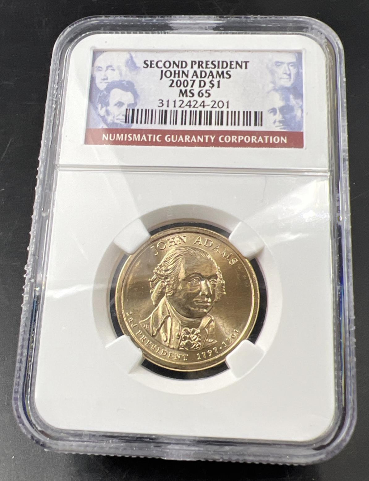 2007 D $1 John Adams Presidential Dollar NGC MS65 Gem BU Certified #201