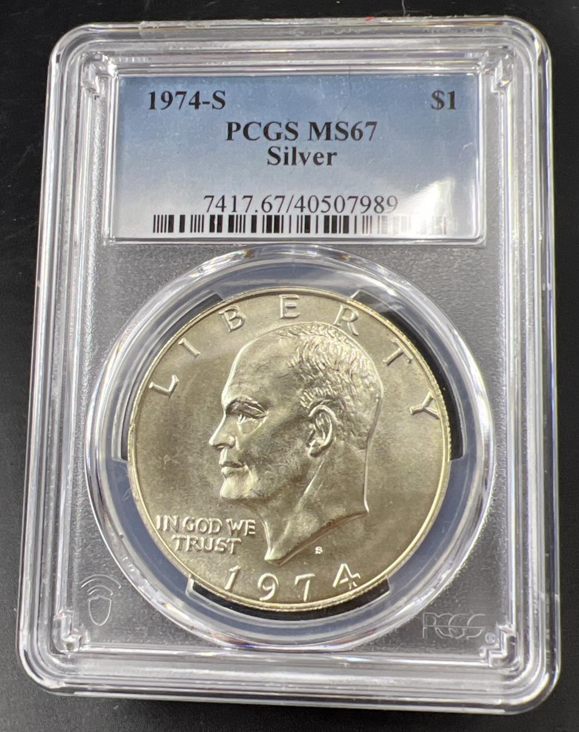 1974 S Ike Eisenhower Bicentennial BU 40% SILVER Dollar Coin MS67 PCGS Gem BU #9