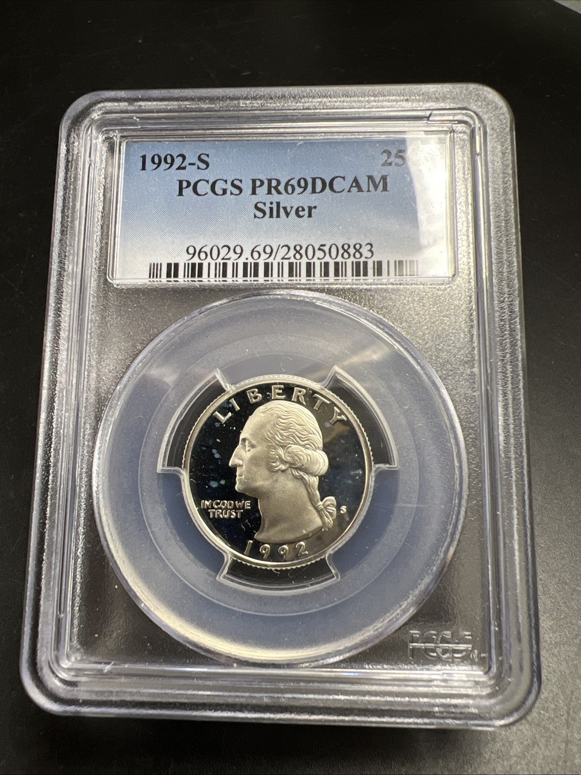 1992 s 25c Proof Washington Silver Quarter Coin PCGS PR69 DCAM #883