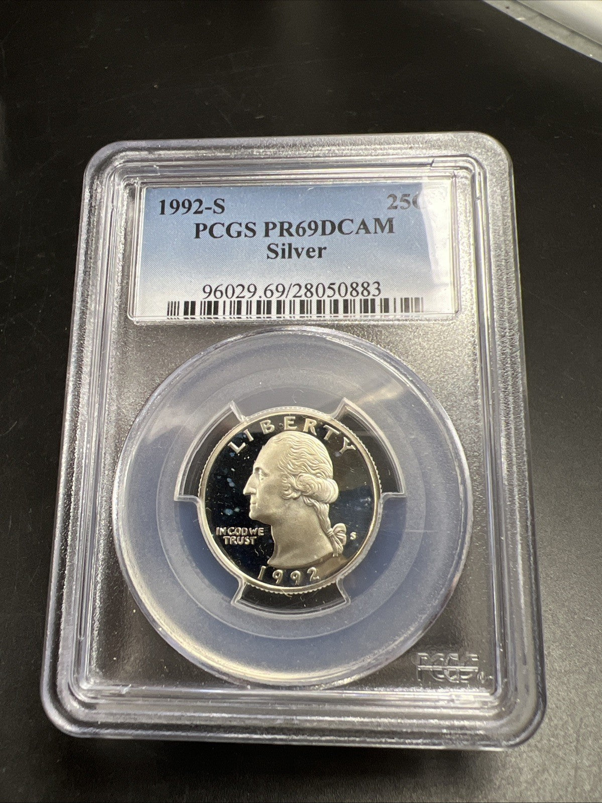 1992 s 25c Proof Washington Silver Quarter Coin PCGS PR69 DCAM #883