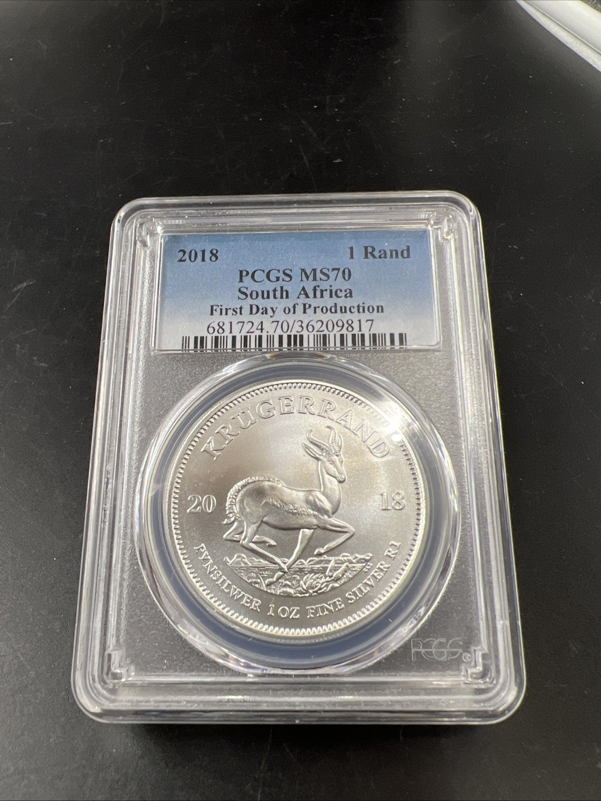 2018 South Africa 1 oz Silver Kruggerand Coin PCGS MS70 First Day of Production