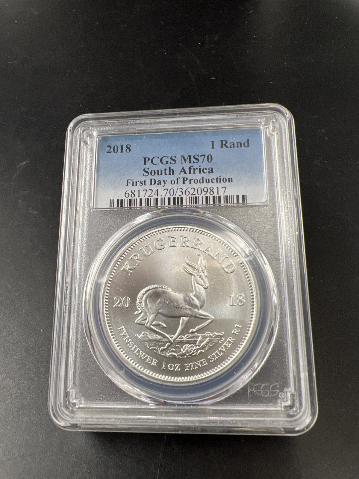 2018 South Africa 1 oz Silver Kruggerand Coin PCGS MS70 First Day of Production