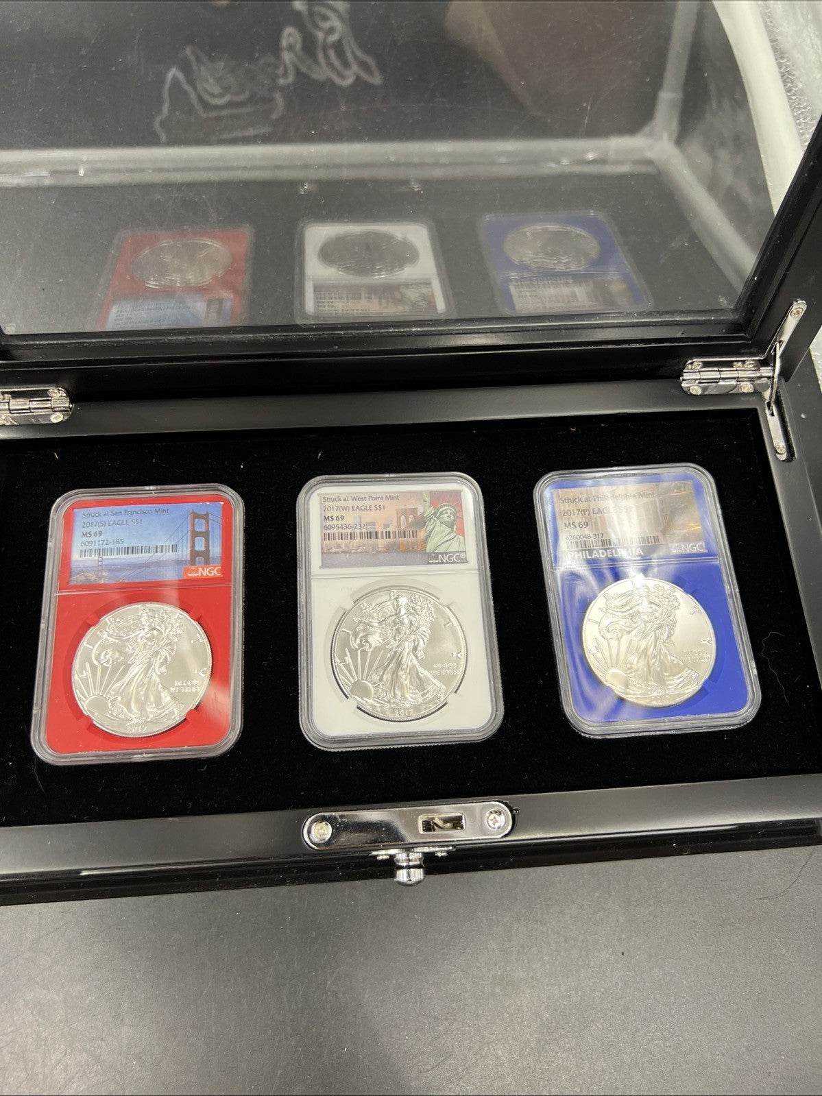 3 Coin 2017 W S P ASE Mint Mark Set 1 oz American Silver Eagle Coin NGC MS69