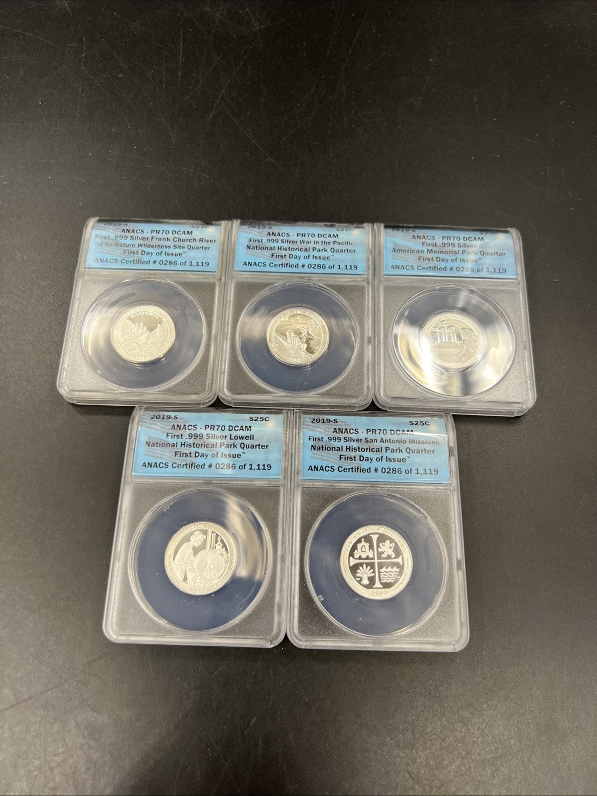 5 Coin 2019 S ATB America The Beautiful Silver Proof Quarter Set PR70 DCAM ANACS