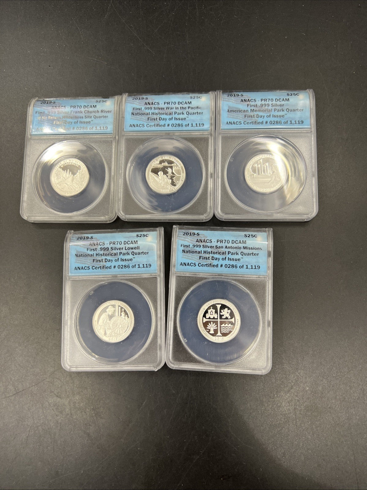 5 Coin 2019 S ATB America The Beautiful Silver Proof Quarter Set PR70 DCAM ANACS