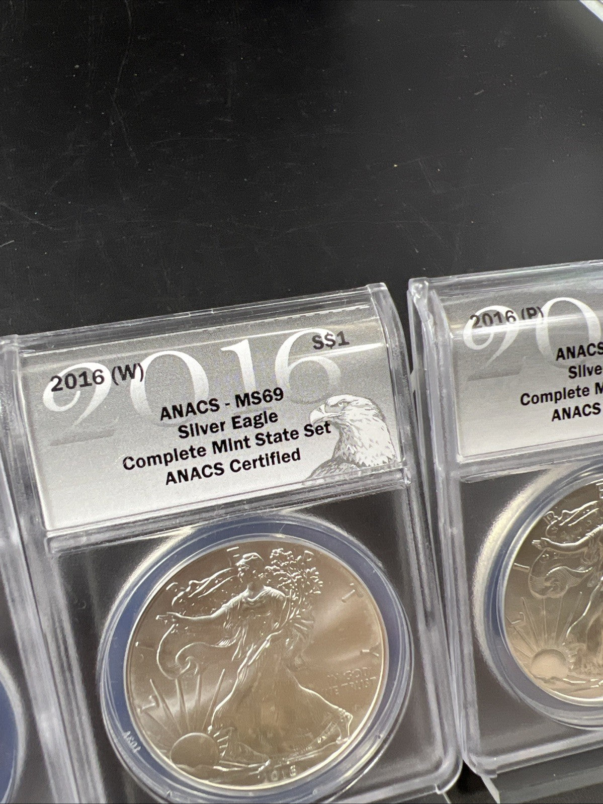 3 Coin 2016 W S P ASE Mint Mark Set 1 oz American Silver Eagle Coin ANACS MS69