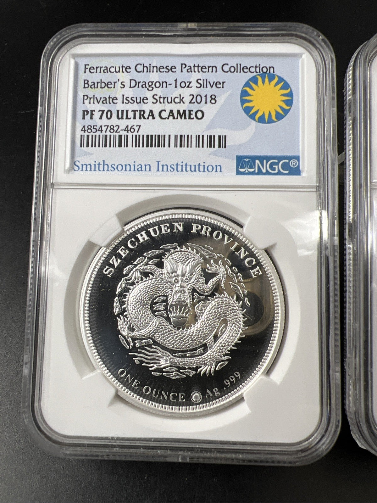 2 Coin Set 2018 Ferracute Chinese Dragon 1 oz Silver PF70 UCAM & Bronze MS70