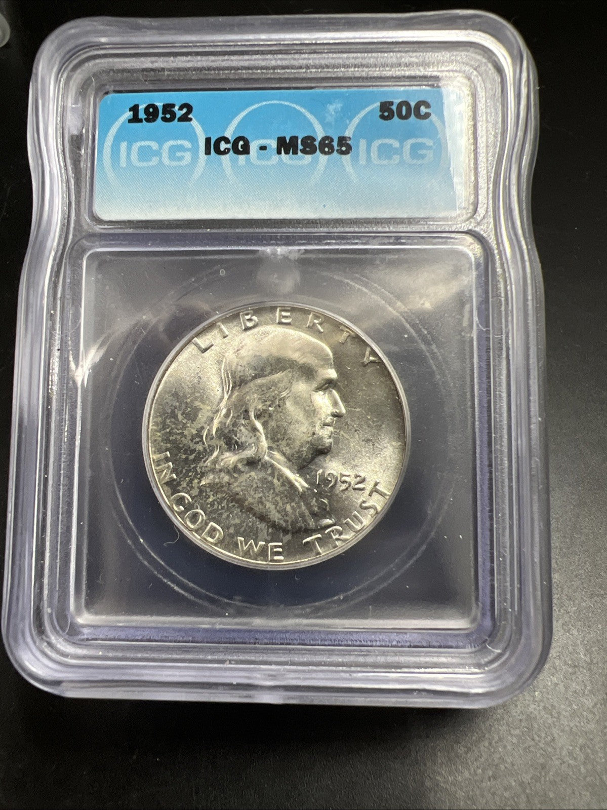 1952 P 50c Franklin Half Dollar Coin Gem BU Certified Some Toning MS65 ICG
