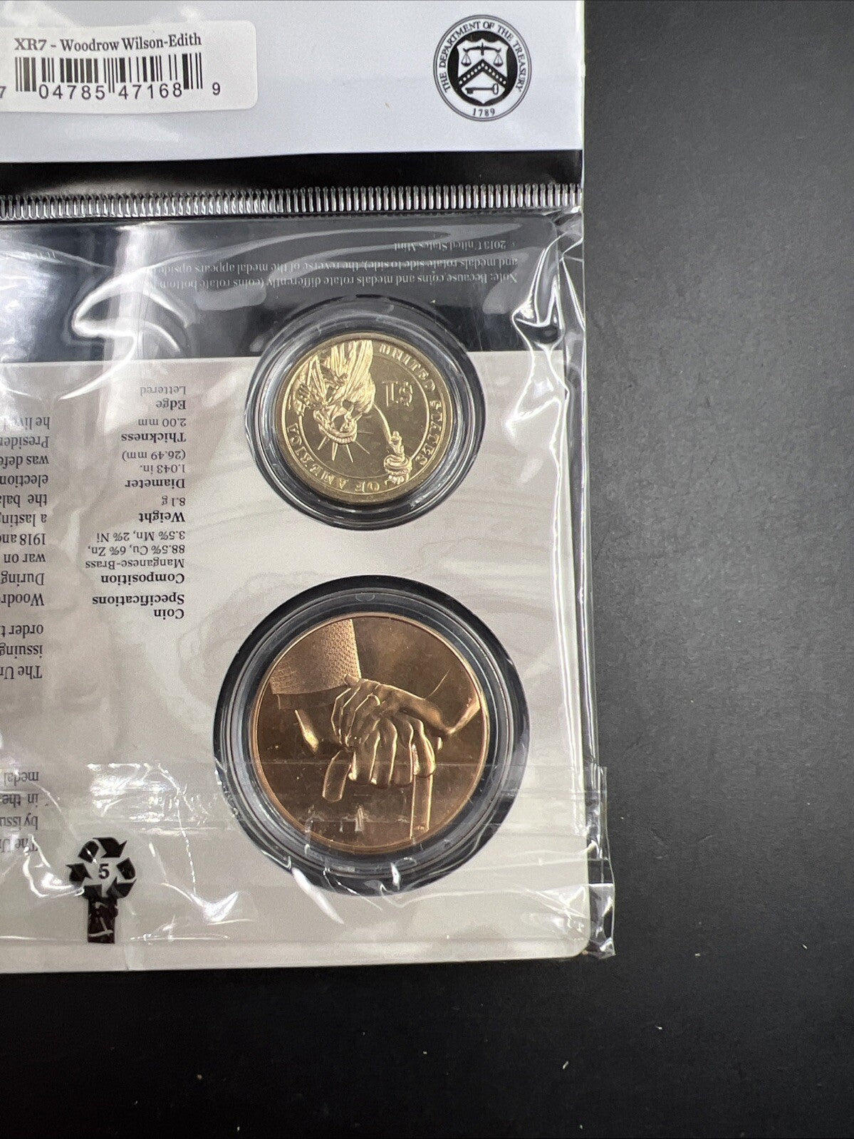 2013 Woodrow & Edith Wilson First Spouse $1 Presidential Coin & Medal Set OGP