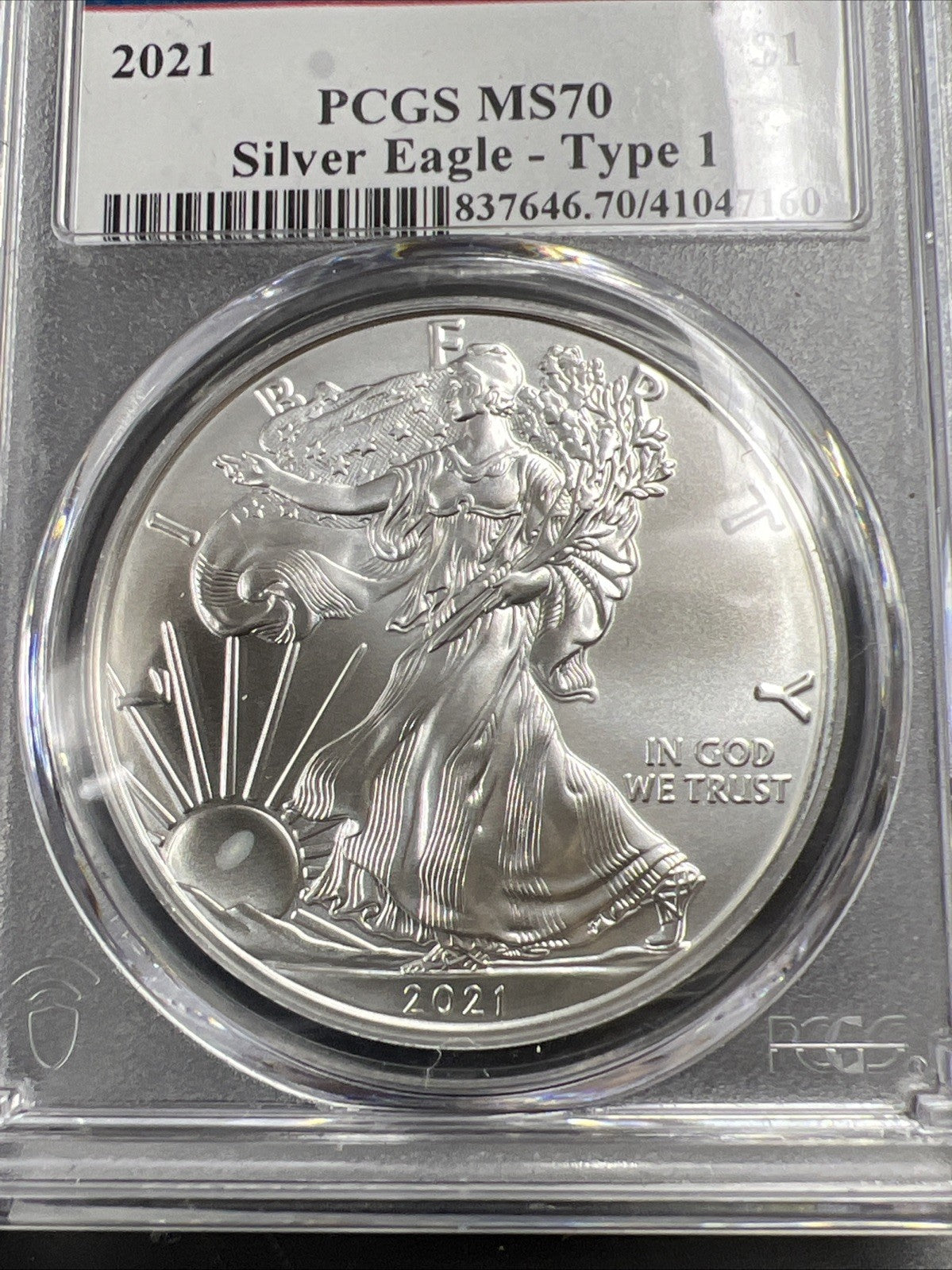 2021 Type 1 American Silver Eagle PCGS MS70 Early Issue Label #160