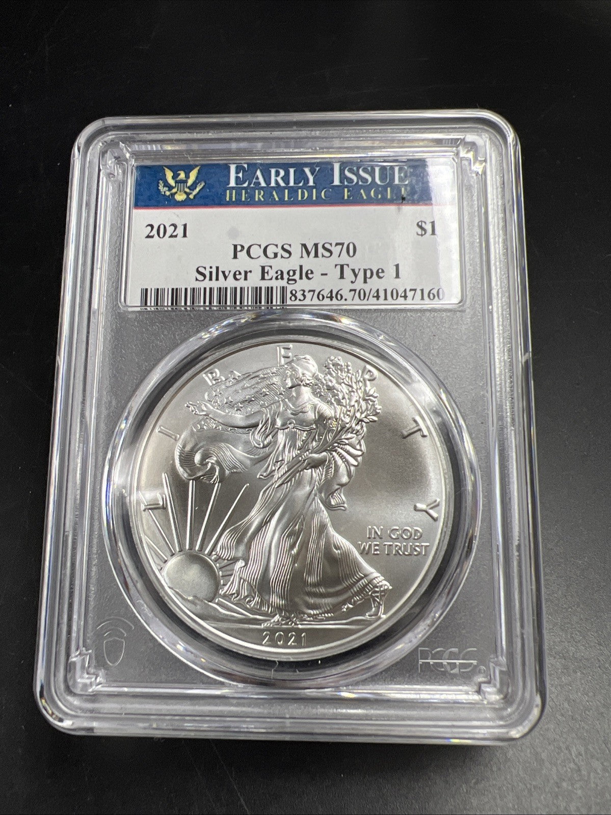 2021 Type 1 American Silver Eagle PCGS MS70 Early Issue Label #160