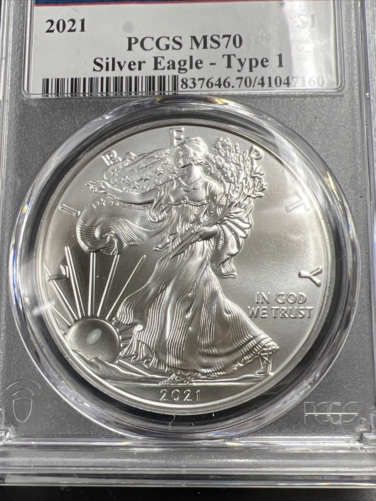 2021 Type 1 American Silver Eagle PCGS MS70 Early Issue Label #160