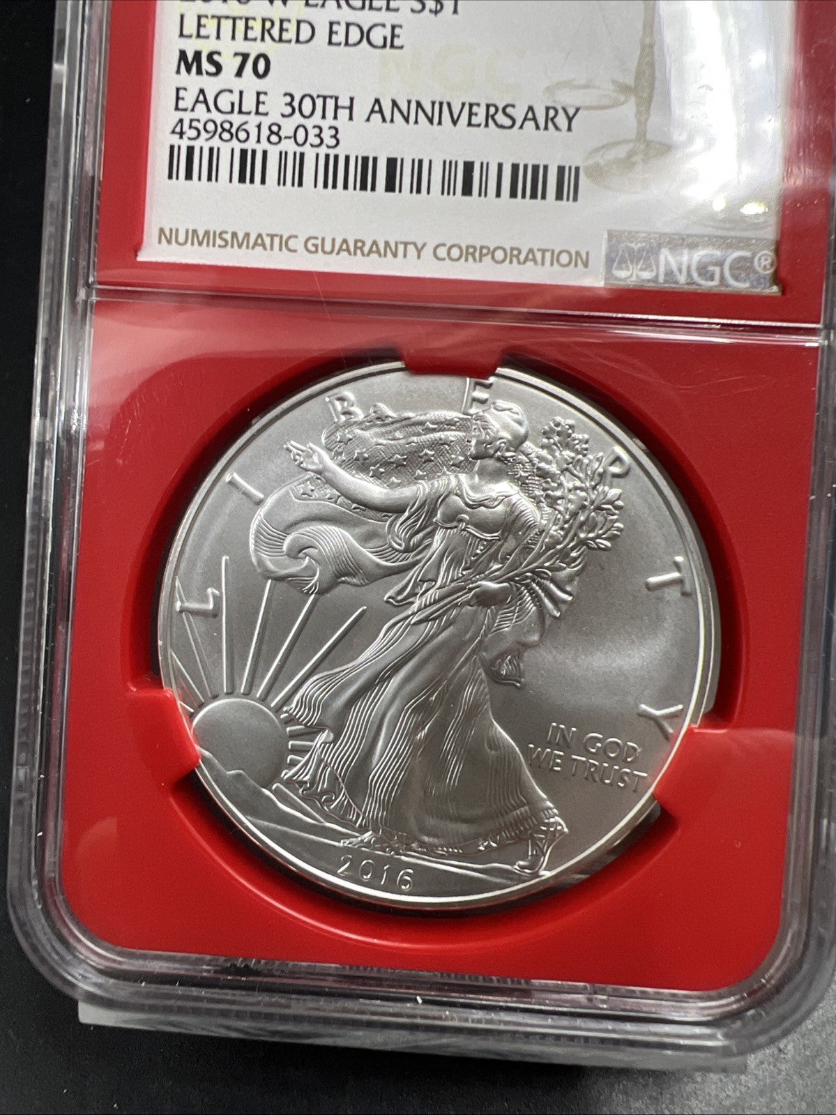 2016 W 1 Oz American Silver Eagle Coin Burnished Lettered Edge MS70 NGC #033