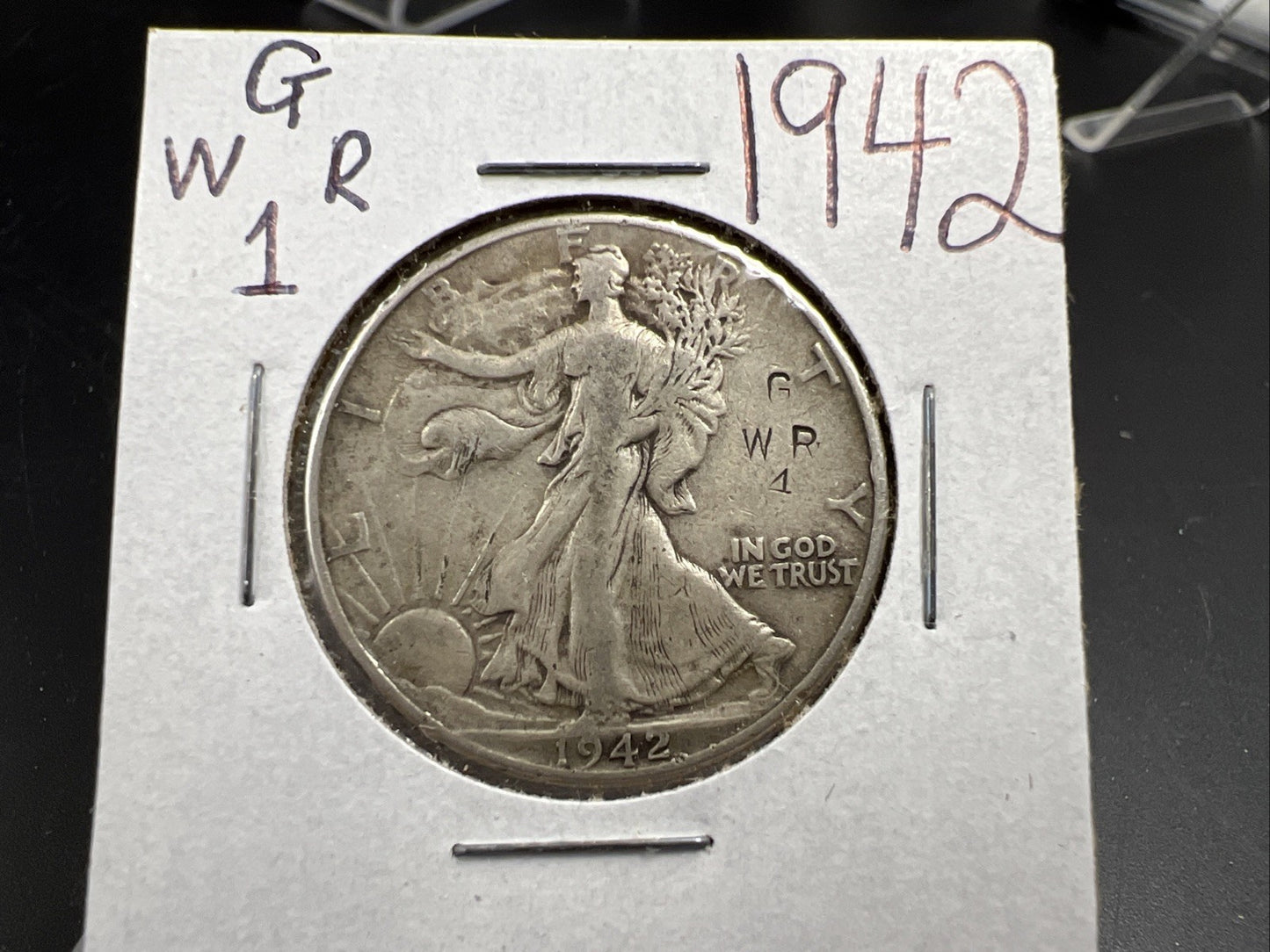 1942 50c Walking Liberty Silver Half Dollar Coin Counterstamped G R 1 W Circ