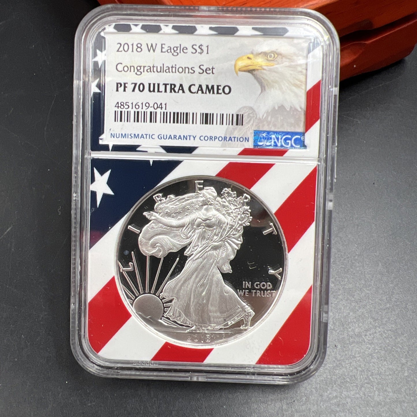 2018 W 1 oz American Silver Eagle Coin $1 NGC PF70 UCAM Congratulations Set USA